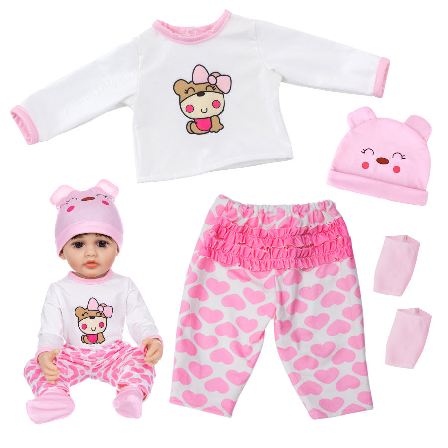 AmaMary 22-23 inch Pink Bear 4-Piece Cotton Doll Clothes Set with Pants, Socks, Hat & Top, Tea Party, Role-Playing, Birthday & Holiday Gift, Indoor/Outdoor Fun