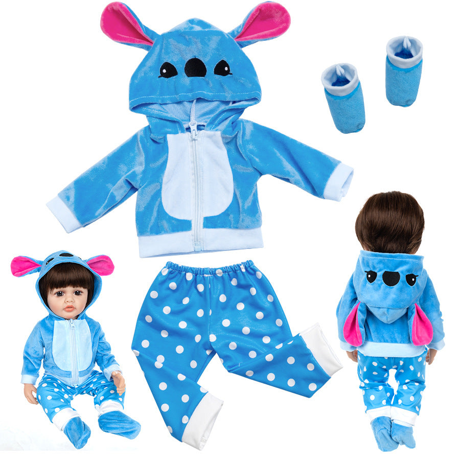 AmaMary Reborn Doll Clothes 20-23 Inch Blue Dog Outfit – Plush Hooded Cartoon Set for 22 Inch Dolls – Soft Eco-Friendly Fabric Accessories for Kids Age 3+, Birthday & Holiday Gift Collectibles
