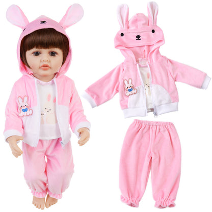 AmaMary 22-23 inch Pink Bunny 3-Piece Cotton Doll Outfit Set with Pants, Top & Jacket, Dress-Up Party, Birthday Celebration, Christmas Present, Fun for Kids