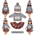 AmaMary 22 inch Reborn Doll Winter Plaid Outfit, 3 Piece Gray Sweater Skirt and Hat Set for Christmas Gift
