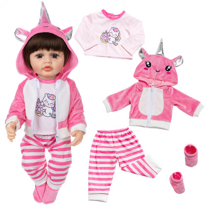AmaMary 22-23 inch Pink Unicorn 4-Piece Cotton Doll Clothes Set with Socks, Pants, Jacket & Top, Magical Pretend Play, Birthday, Christmas, Dress-Up Party for Kids