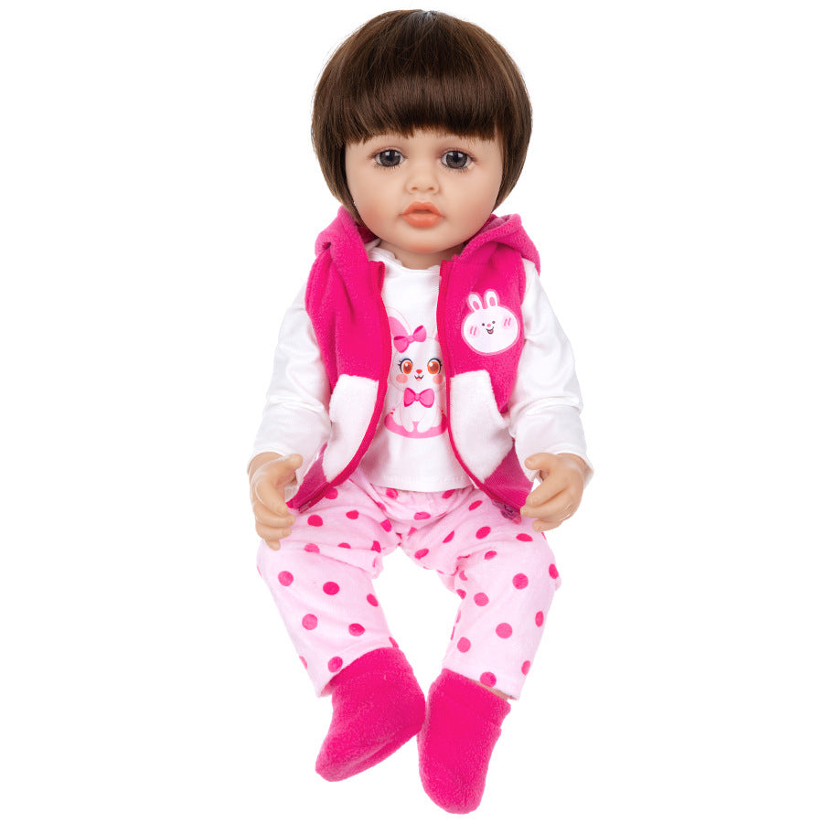 AmaMary 22-23 inch Rose Red Bunny 4-Piece Cotton Doll Clothes Set with Socks, Pants, Top & Jacket, Birthday Party, Christmas Dress-Up, Imaginative Play for Kids