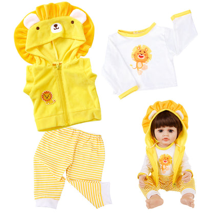 AmaMary 3-Piece Cotton Doll Outfit Set Yellow Lion Includes Jacket Pants Top 22-23 Inch
