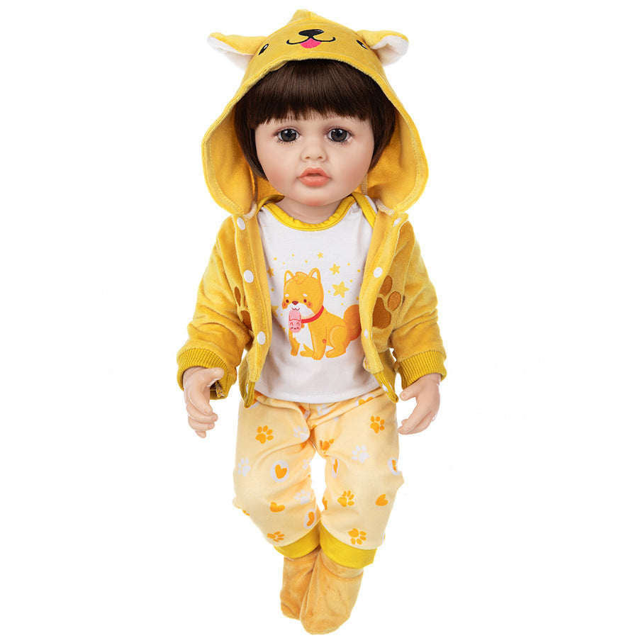 AmaMary 22 inch Reborn Doll Clothes Set, Cute Yellow Dog 4 Piece Baby Doll Outfit with Jacket Pants Shirt Socks
