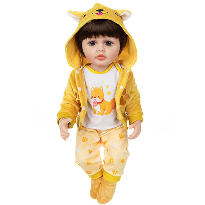 AmaMary 22 inch Reborn Doll Clothes Set, Cute Yellow Dog 4 Piece Baby Doll Outfit with Jacket Pants Shirt Socks