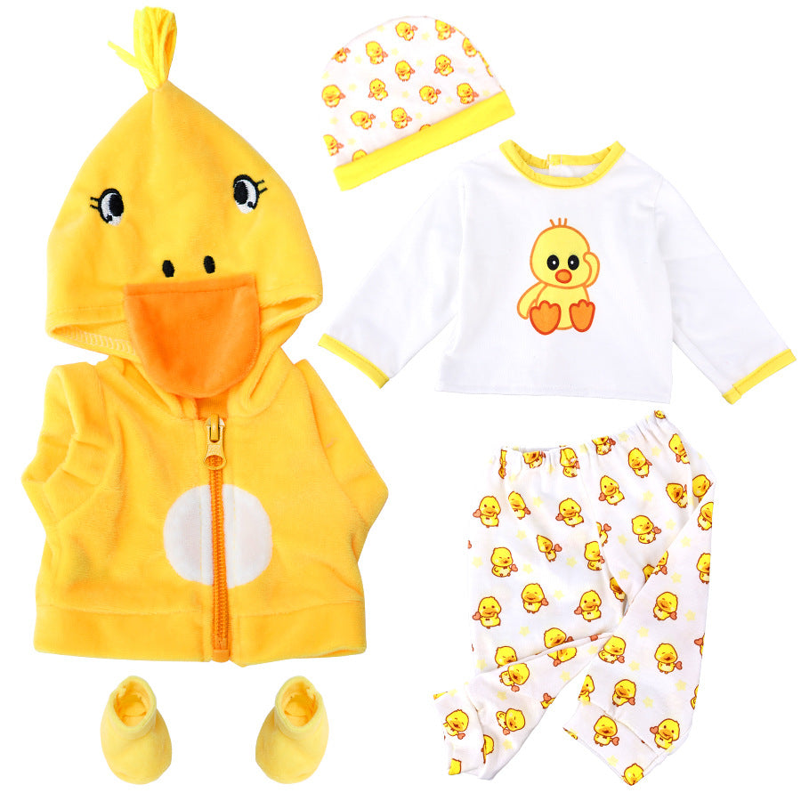 AmaMary 22-23 inch Yellow Duck 5-Piece Cotton Doll Clothes Set with Hat, Pants, Socks, Jacket & Top, Fun Dress-Up, Birthday, Christmas, Indoor & Outdoor Play for Girls