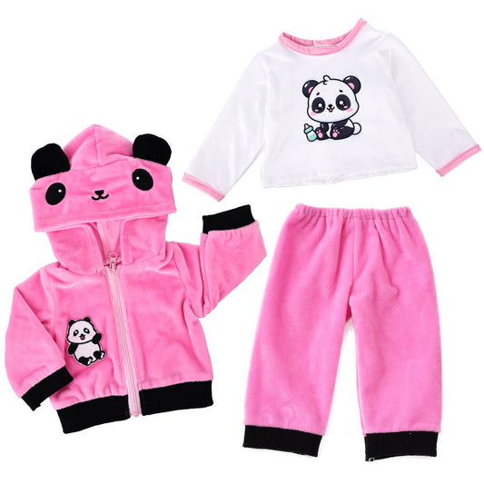 AmaMary 22-23 inch Rose Red Panda 3-Piece Cotton Doll Clothes Set with Jacket, Pants & Top, Imaginative Play, Sleepover, Holiday Gift, Perfect for Preschool Girls