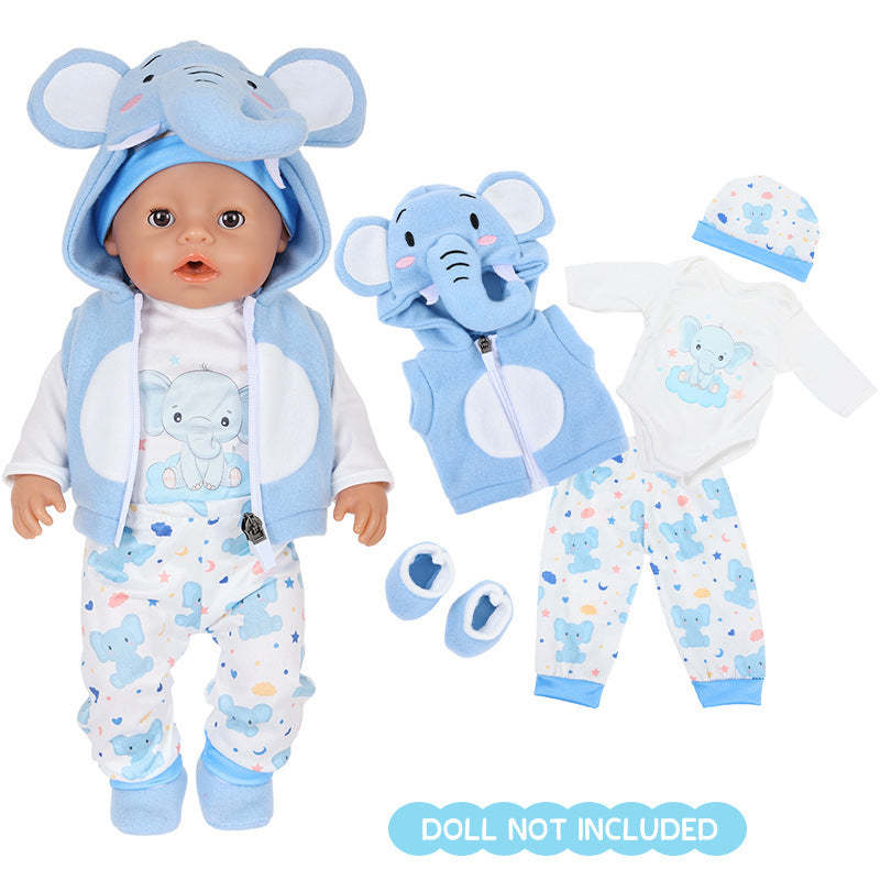 AmaMary 5 pcs 18 inch Doll Clothes, Blue Elephant Cotton Plush Fall Winter Outfit Set for Girls – Jacket, Pants, Long Sleeve, Hat, Socks – Birthday Gift