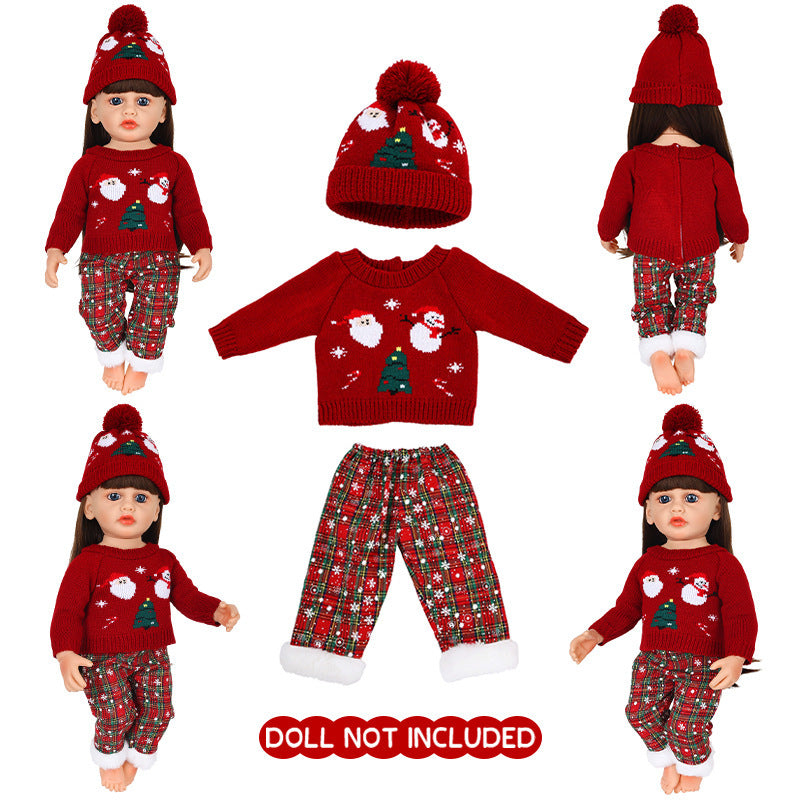 AmaMary 22 inch Reborn Doll Christmas Snowflake Outfit, 3 Piece Red Sweater Pants Hat Set for Holiday Gift