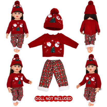 AmaMary 22 inch Reborn Doll Christmas Snowflake Outfit, 3 Piece Red Sweater Pants Hat Set for Holiday Gift