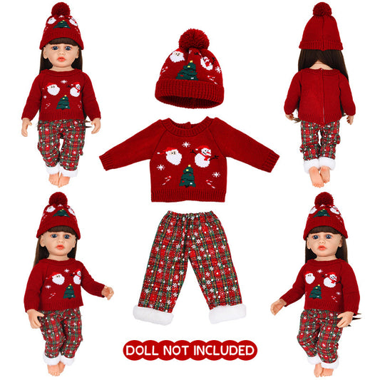 AmaMary 22 inch Reborn Doll Christmas Snowflake Outfit, 3 Piece Red Sweater Pants Hat Set for Holiday Gift