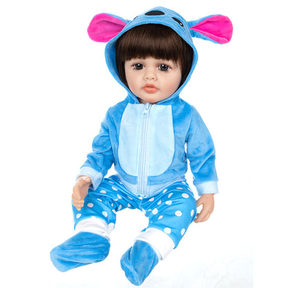 AmaMary Reborn Doll Clothes 20-23 Inch Blue Dog Outfit – Plush Hooded Cartoon Set for 22 Inch Dolls – Soft Eco-Friendly Fabric Accessories for Kids Age 3+, Birthday & Holiday Gift Collectibles