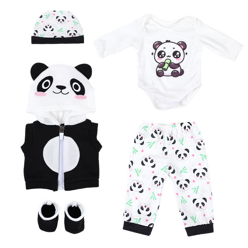 AmaMary 5 pcs 18 inch Doll Apparel, Black Panda Soft Cotton Plush Cold-Weather Wear for Girls – Jacket, Pants, Long Sleeve, Hat, Socks – Christmas Present
