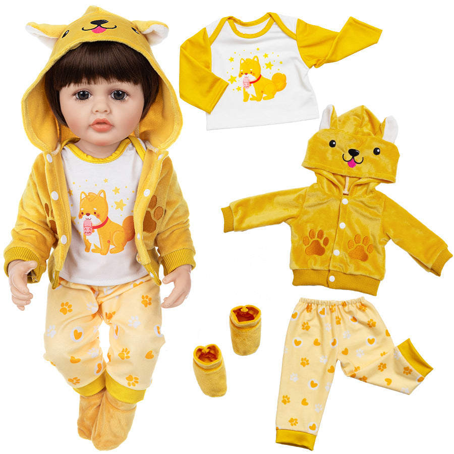AmaMary 22 inch Reborn Doll Clothes Set, Cute Yellow Dog 4 Piece Baby Doll Outfit with Jacket Pants Shirt Socks