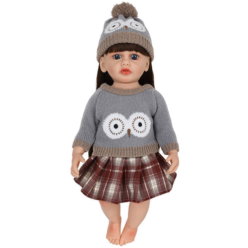 AmaMary 22 inch Reborn Doll Winter Plaid Outfit, 3 Piece Gray Sweater Skirt and Hat Set for Christmas Gift