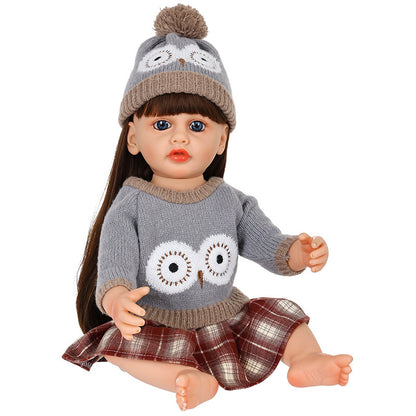 AmaMary 22 inch Reborn Doll Winter Plaid Outfit, 3 Piece Gray Sweater Skirt and Hat Set for Christmas Gift