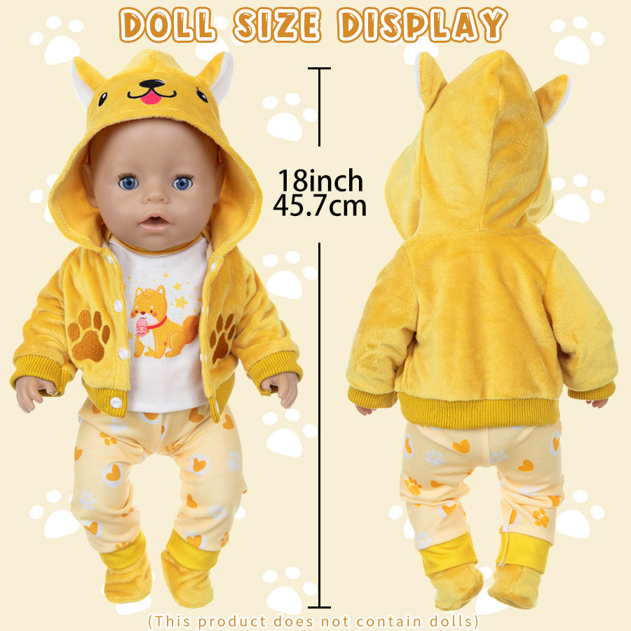 AmaMary Cotton Yellow Dog Outfit for 16-18 inch Dolls – 4-Piece Jacket Long Sleeve Pants Socks Set for Girls Birthday Holiday Dress-Up & Imaginative Play