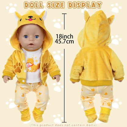 AmaMary Cotton Yellow Dog Outfit for 16-18 inch Dolls – 4-Piece Jacket Long Sleeve Pants Socks Set for Girls Birthday Holiday Dress-Up & Imaginative Play