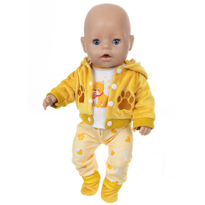 AmaMary Cotton Yellow Dog Outfit for 16-18 inch Dolls – 4-Piece Jacket Long Sleeve Pants Socks Set for Girls Birthday Holiday Dress-Up & Imaginative Play