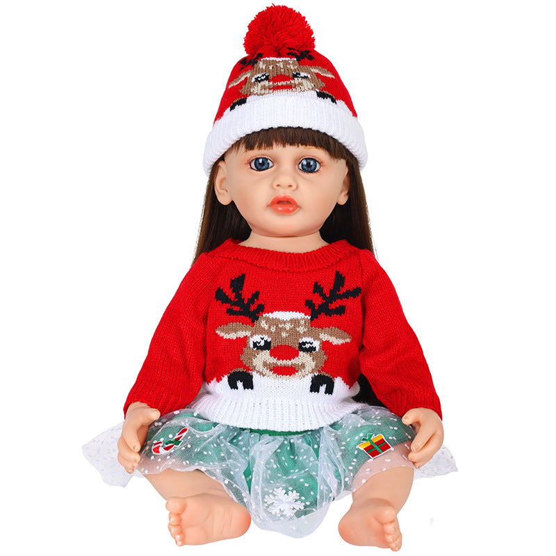 AmaMary 22 inch Reborn Doll Christmas Outfit, Red Reindeer Sweater Green Skirt and Hat Holiday Gift Set