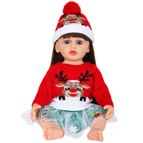 AmaMary 22 inch Reborn Doll Christmas Outfit, Red Reindeer Sweater Green Skirt and Hat Holiday Gift Set