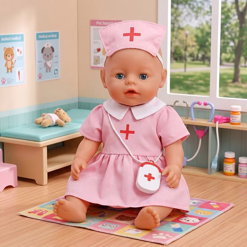 AlevRam 18 Inch Doll Clothes Black Pink Nurse Dress Bundle with