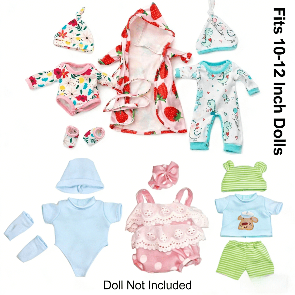 AlevRam 6 Sets 12 inch Baby Doll Clothes, Random Styles Doll Outfit Set Includes Bodysuit Hat Socks,