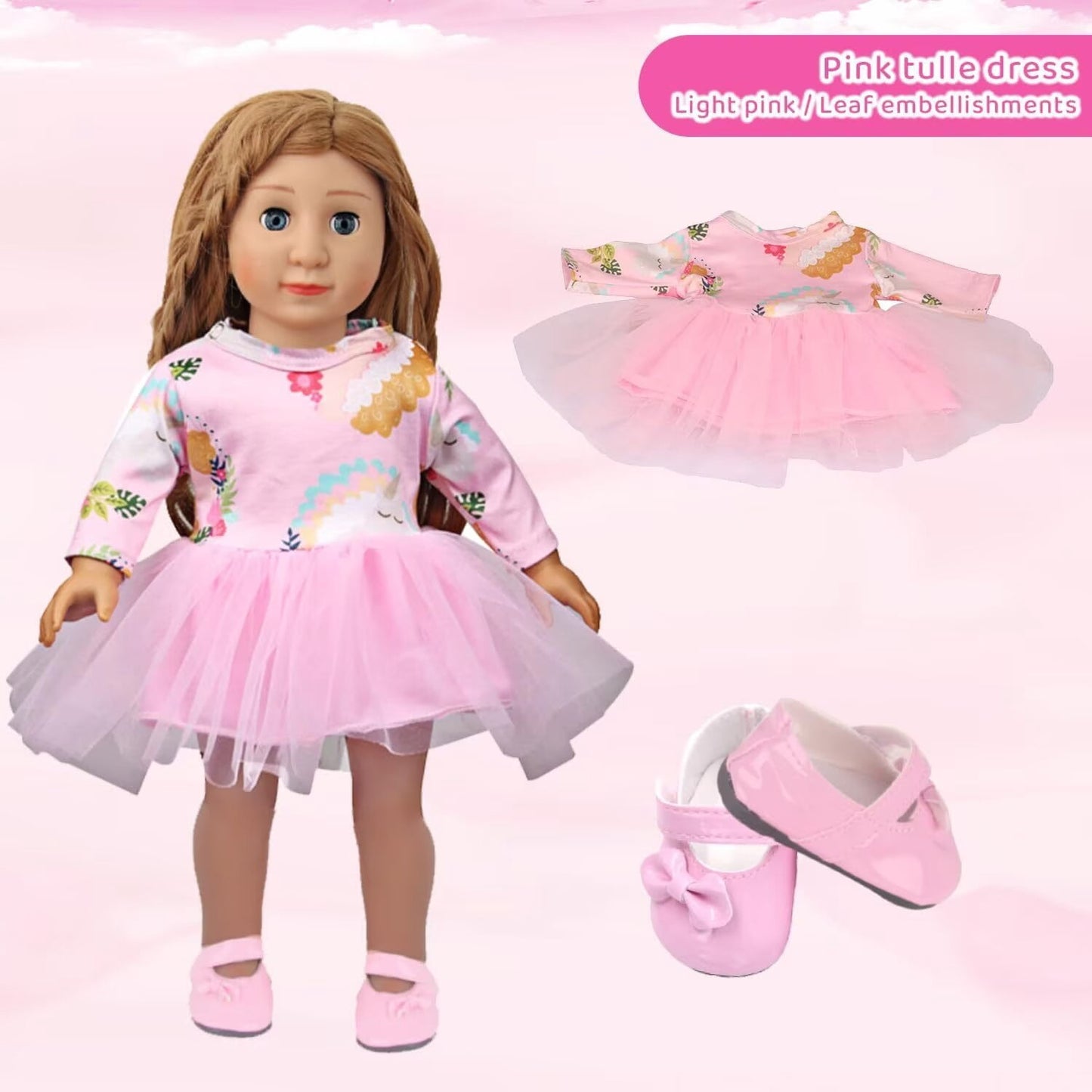 AlevRam 18 inch Doll Clothes Set 5 Outfits 2 Random Shoes Fits 18 inch Dolls, Doll Dresses Pajamas T