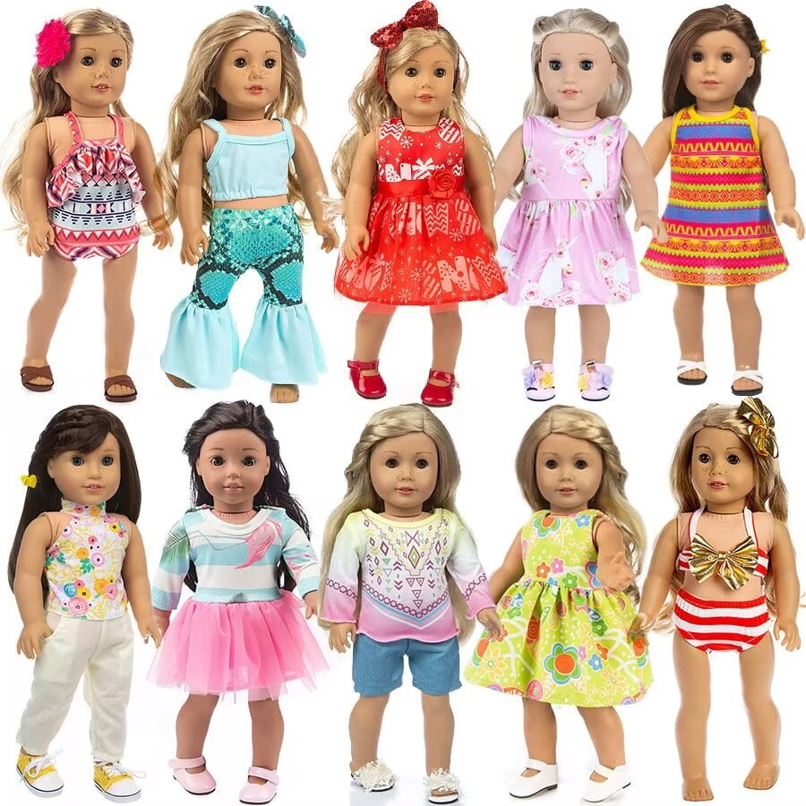 AlevRam 10 Sets 18 Inch Doll Clothes Set Doll T shirt Doll Pants Doll Dress Doll Swimsuits Doll Body
