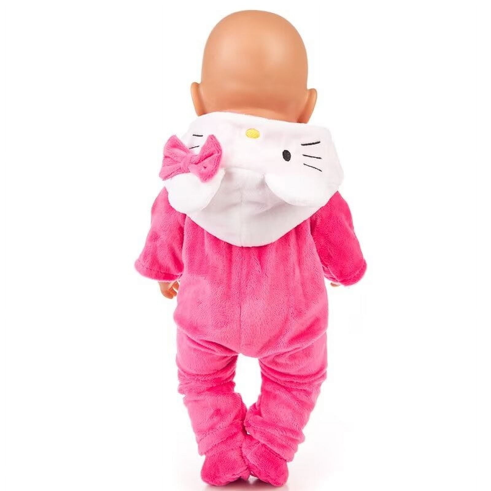 AlevRam 18 Inch Doll Clothes Cute Cat Pattern Plush Doll Jumpsuit Doll Hood One-Piece Suit with Zipp