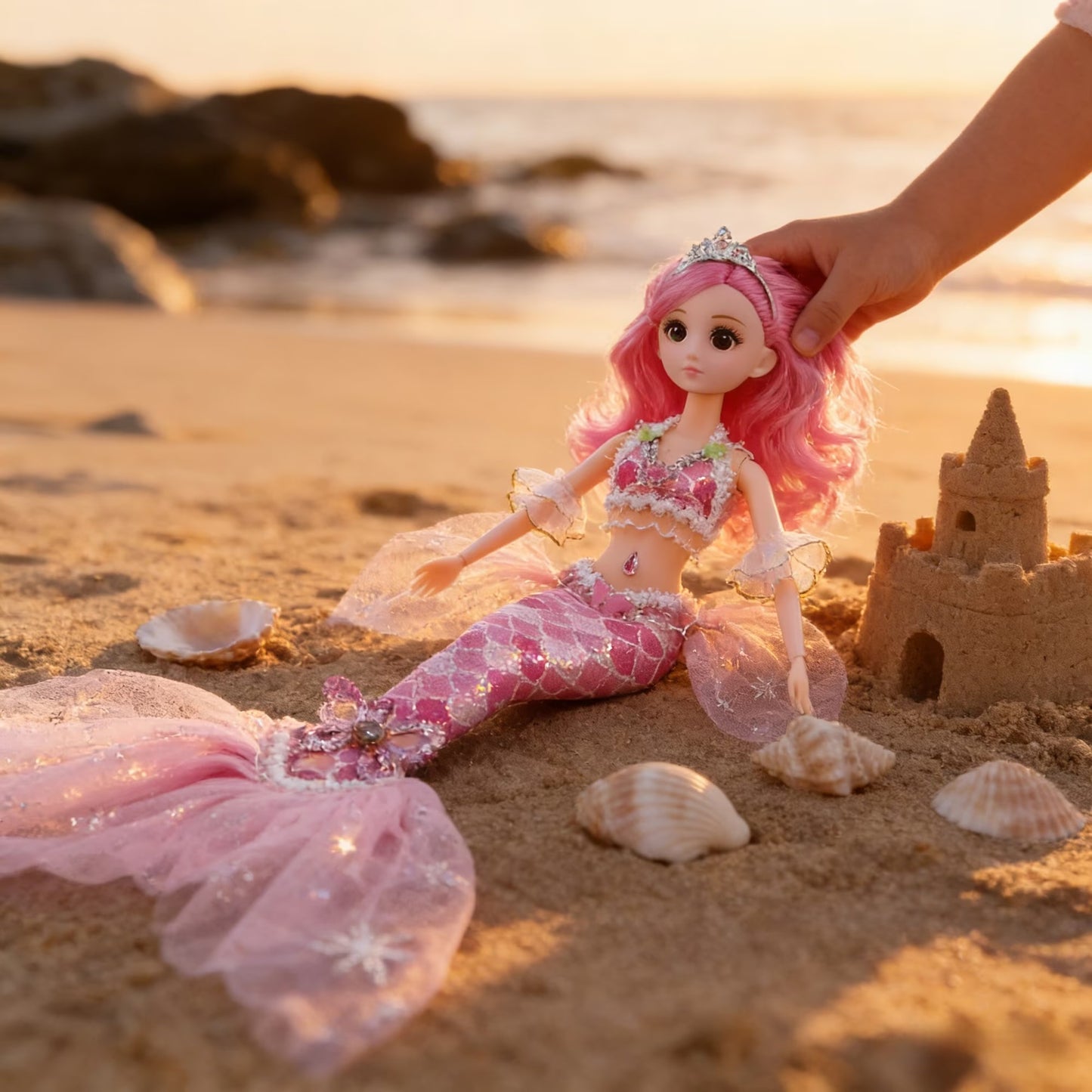 AmaMary Mermaid Doll for Girls 12 Inch - Poseable Ocean Princess with Removable Outfit, Sparkly Tail and Flowing Hair - Magical Gift for Kids Birthday Christmas
