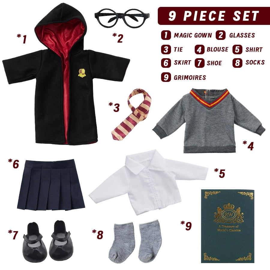 AlevRam 18-Inch Doll Clothes 9-Piece Magic Outfit Set for Kids﻿