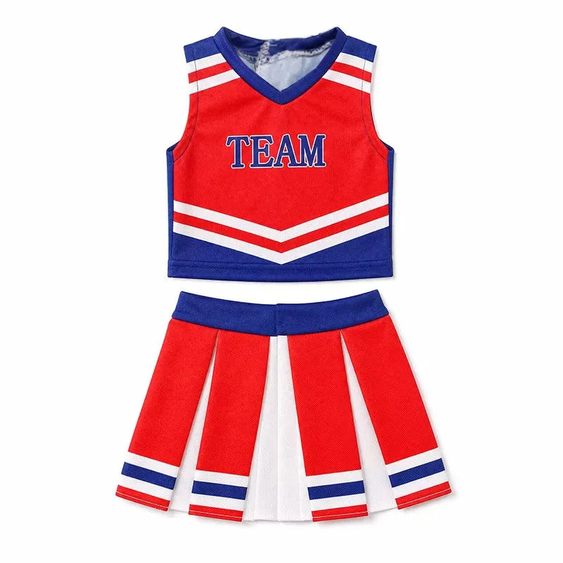 AlevRam 18 Inch Doll Clothes Red Cheerleading Outfit Set Top Skirt Pom Poms Socks Shoes (Doll Not In