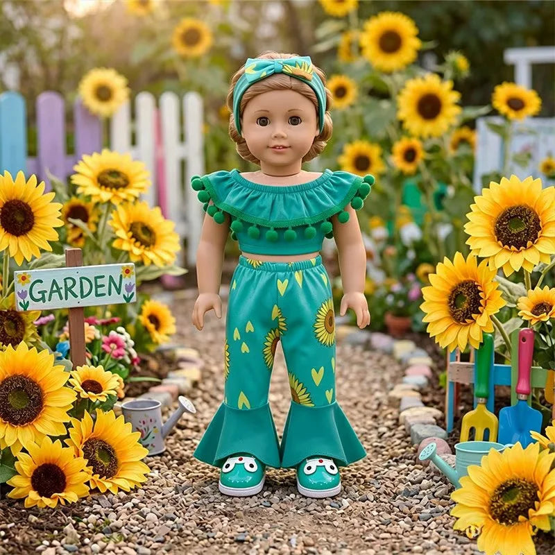 AlevRam 6 Sets 18 Inch Doll Clothes Flare Pants Fashion Outfit Random Colors Top Headband (Doll Not 