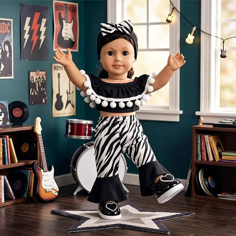 AlevRam 6 Sets 18 Inch Doll Clothes Flare Pants Fashion Outfit Random Colors Top Headband (Doll Not 