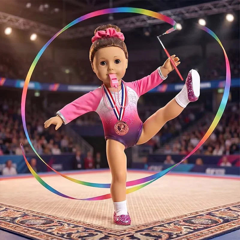AlevRam 18 Inch Doll Clothes Pink Gymnastics Outfit 7pc Leotard Medal Ribbon Shoes Fits American Gir