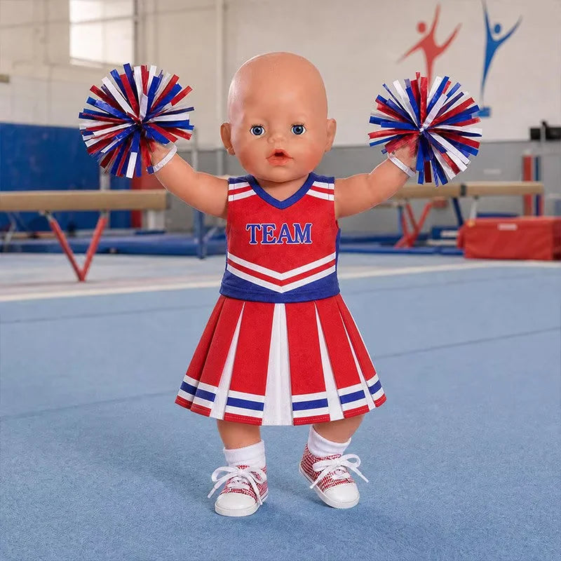 AlevRam 18 Inch Doll Clothes Red Cheerleading Outfit Set Top Skirt Pom Poms Socks Shoes (Doll Not In