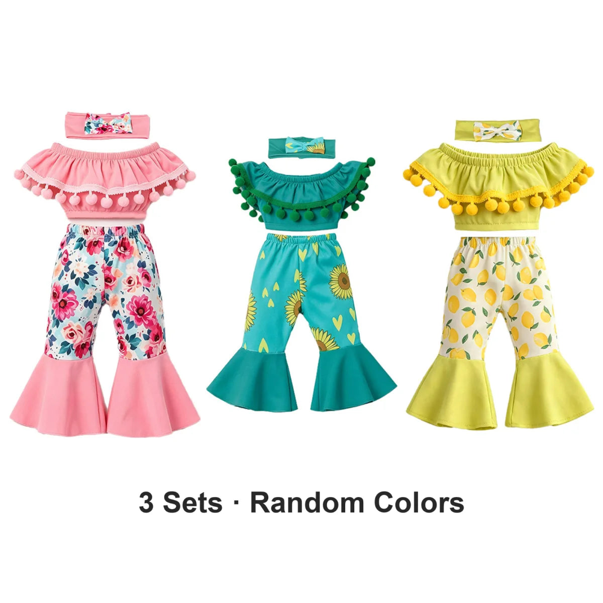 AlevRam 6 Sets 18 Inch Doll Clothes Flare Pants Fashion Outfit Random Colors Top Headband (Doll Not Included)