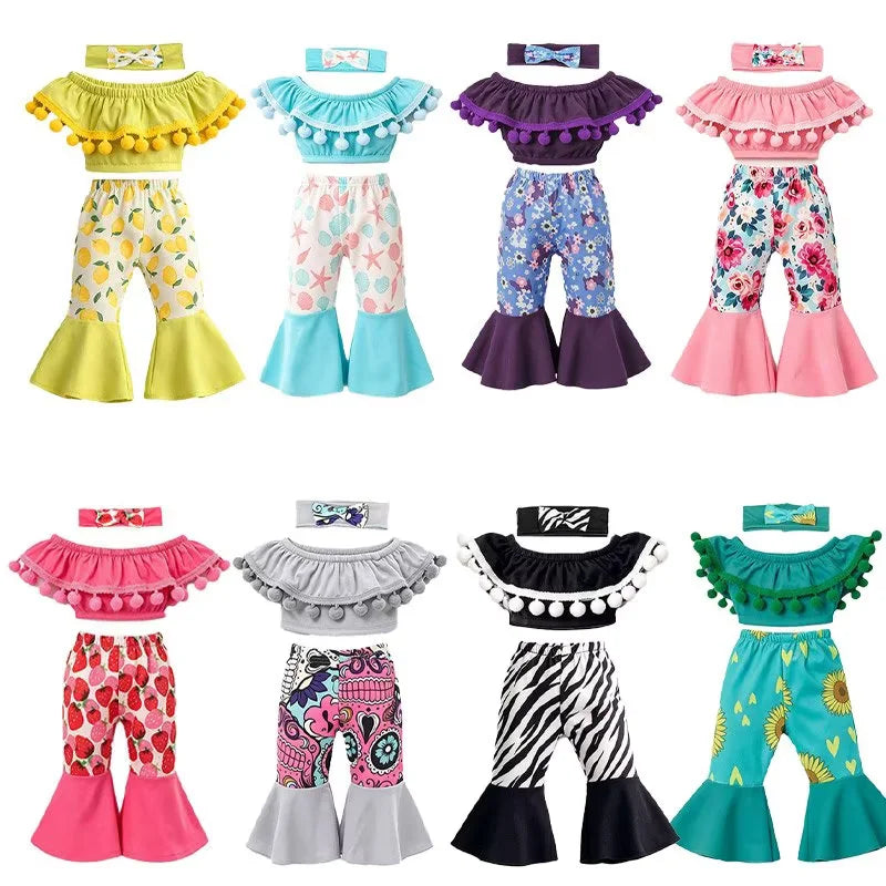 AlevRam 6 Sets 18 Inch Doll Clothes Flare Pants Fashion Outfit Random Colors Top Headband (Doll Not 