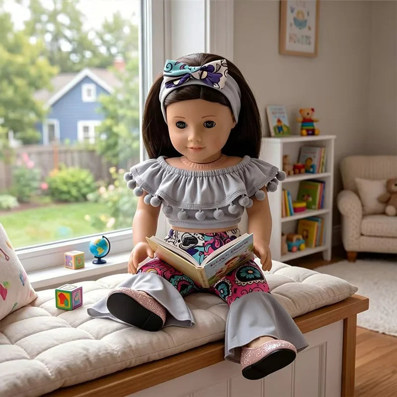AlevRam 6 Sets 18 Inch Doll Clothes Flare Pants Fashion Outfit Random Colors Top Headband (Doll Not 